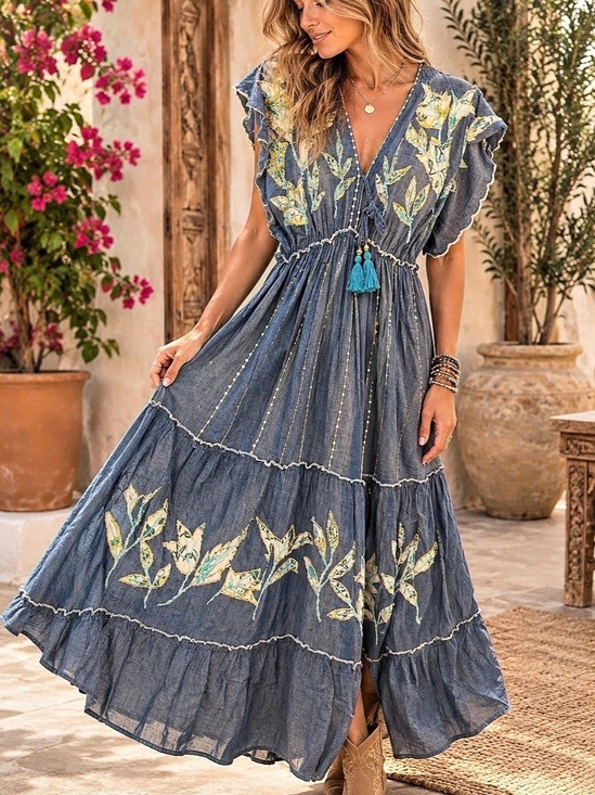 POL Dresses & Skirts - NWT POL Chambray Floral Maxi (303030) 🌼 ☀️